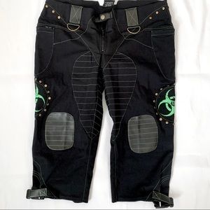 Cryoflesh 3/4 Pants with Fluorescent Green Biohazard Symbols and Zip Poc…